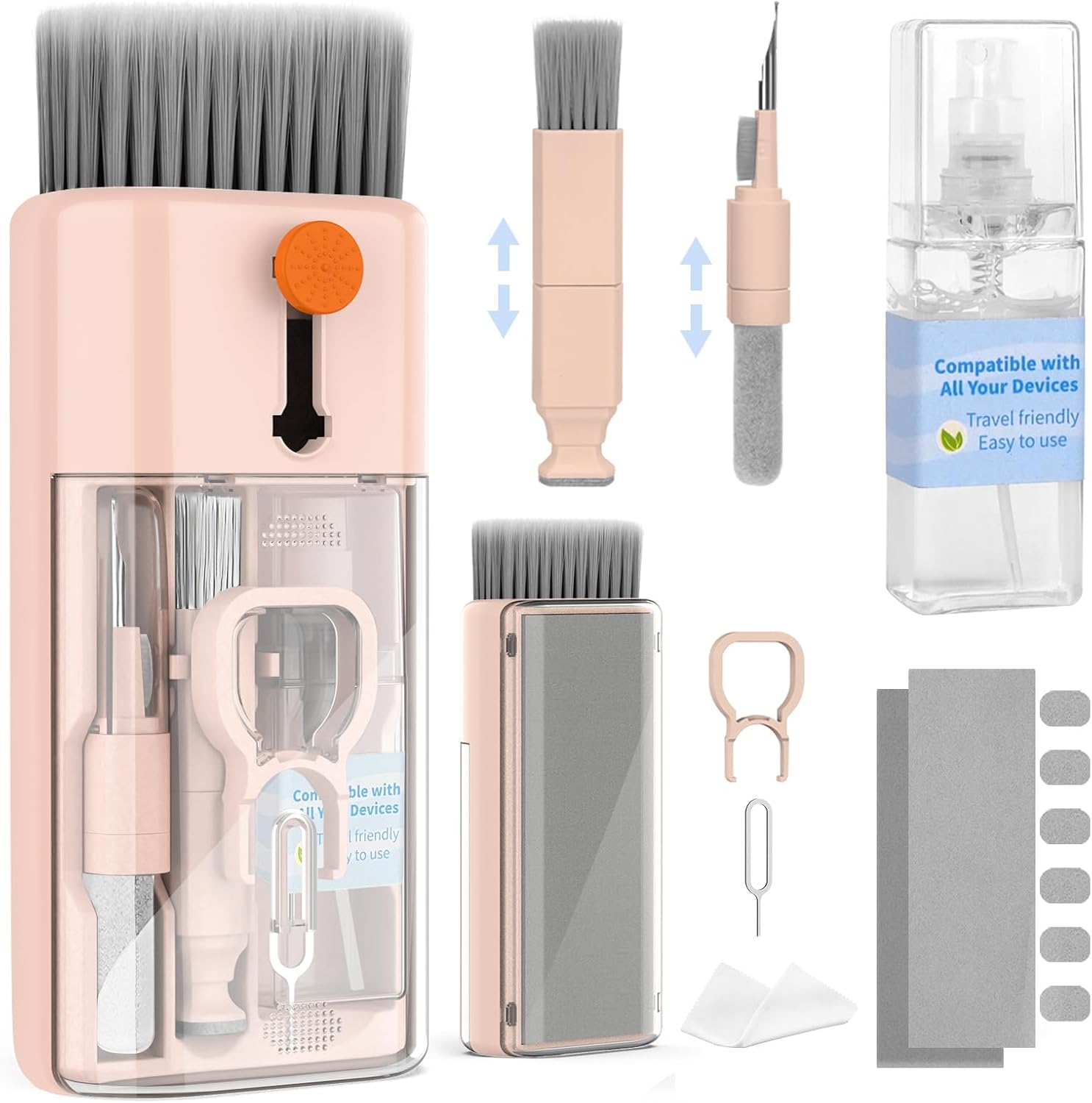 CleaniKu Tastatur Reinigungsset, 12 in 1 Laptop Reinigungsset, Tastatur Reiniger Reinigung, Screen Keyboard Cleaner mit Bürste, Tastaturreiniger für iPhone, Handy, MacBook, PC, Computer, Kamera, rosa